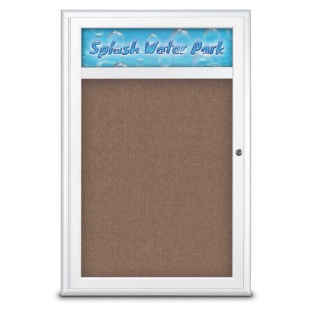 United Visual Products Single Door Radius Corkboard With Header UV8011-WHITE-PUMICE