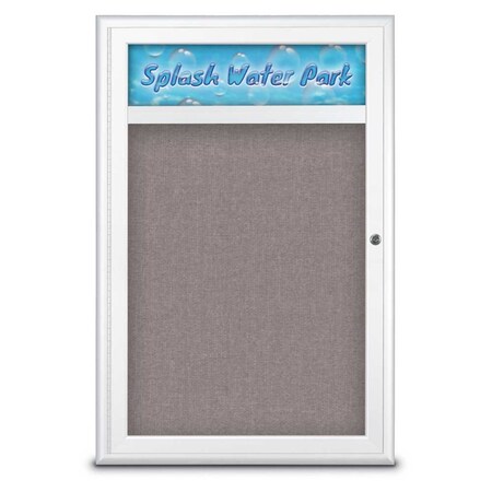 United Visual Products Single Door Radius Corkboard With Header UV8011-WHITE-SURF