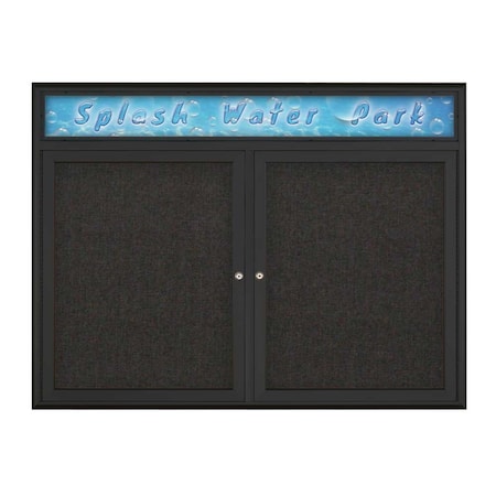United Visual Products Double Door Radius Corkboard With Header UV80125-BLACK-BLACK