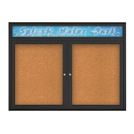 United Visual Products Double Door Radius Corkboard, Header, 42 UV80125-BLACK-CORK