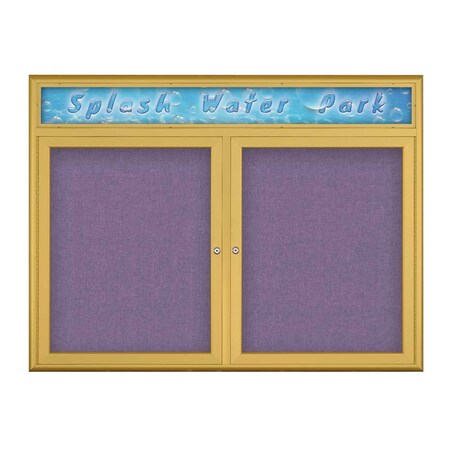 United Visual Products Double Door Radius Corkboard With Header UV80125-GOLD-AMETHY