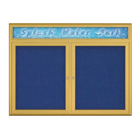 United Visual Products Double Door Radius Corkboard With Header UV80125-GOLD-COBACC