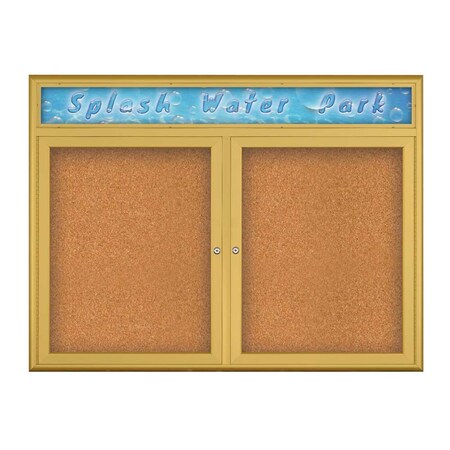 United Visual Products Double Door Radius Corkboard, Header, 42 UV80125-GOLD-CORK