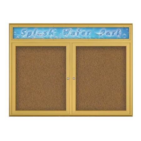 United Visual Products Double Door Radius Corkboard, Header, 42 UV80125-GOLD-FORBO