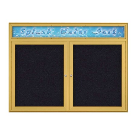 United Visual Products Double Door Radius Corkboard With Header UV80125-GOLD-RUBBER