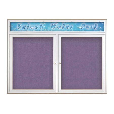 United Visual Products Double Door Radius Corkboard With Header UV80125-SATIN-AMETHY
