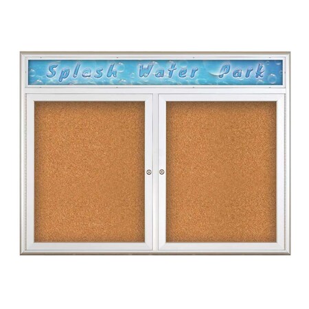 United Visual Products Double Door Radius Corkboard, Header, 42 UV80125-SATIN-CORK