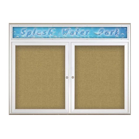 United Visual Products Double Door Radius Corkboard With Header UV80125-SATIN-KEYLIME