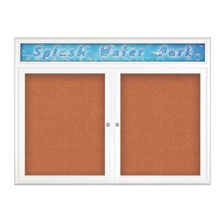 United Visual Products Double Door Radius Corkboard With Header UV80125-WHITE-APRICOT