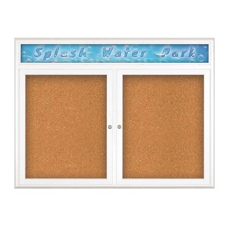 United Visual Products Double Door Radius Corkboard, Header, 42 UV80125-WHITE-CORK