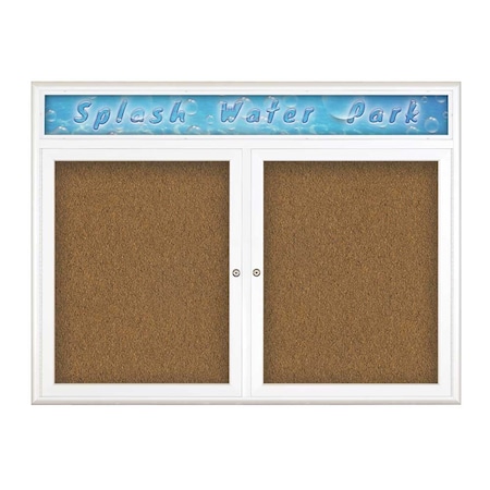 United Visual Products Double Door Radius Corkboard, Header, 42 UV80125-WHITE-FORBO