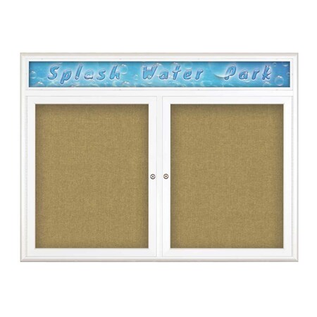 United Visual Products Double Door Radius Corkboard With Header UV80125-WHITE-KEYLIME
