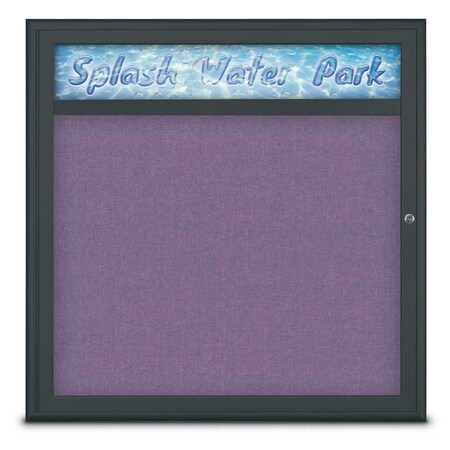 United Visual Products Single Door Radius Corkboard With Header UV8012-BLACK-AMETHY