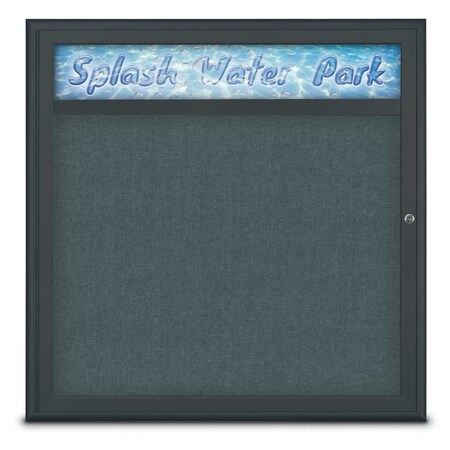 United Visual Products Single Door Radius Corkboard With Header UV8012-BLACK-BLSPRU