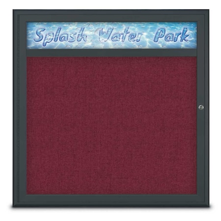 United Visual Products Single Door Radius Corkboard With Header UV8012-BLACK-DBURGU