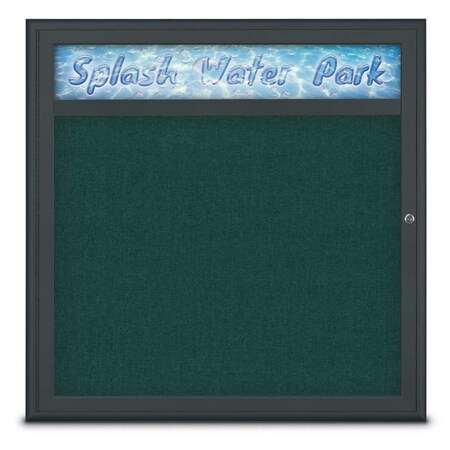 United Visual Products Single Door Radius Corkboard With Header UV8012-BLACK-DRKSPR