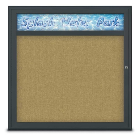 United Visual Products Single Door Radius Corkboard With Header UV8012-BLACK-KEYLIME