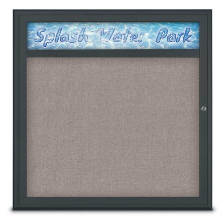 United Visual Products Single Door Radius Corkboard With Header UV8012-BLACK-PEARL