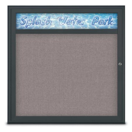 United Visual Products Single Door Radius Corkboard With Header UV8012-BLACK-SURF