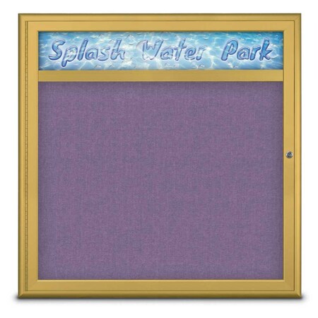 United Visual Products Single Door Radius Corkboard With Header UV8012-GOLD-AMETHY