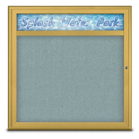 United Visual Products Single Door Radius Corkboard With Header UV8012-GOLD-CLOUD