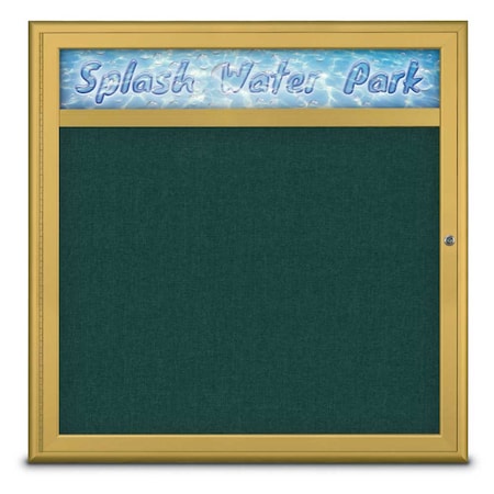 United Visual Products Single Door Radius Corkboard With Header UV8012-GOLD-DRKSPR