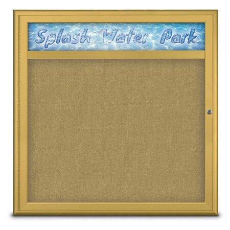 United Visual Products Single Door Radius Corkboard With Header UV8012-GOLD-KEYLIME