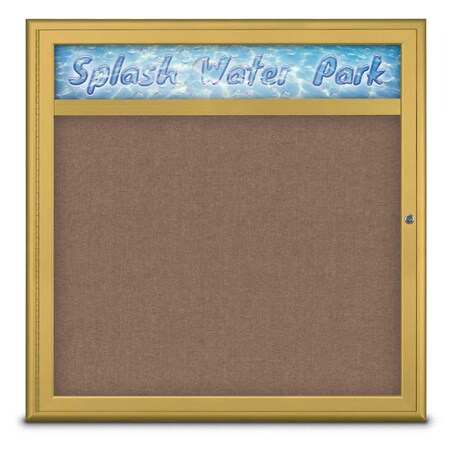 United Visual Products Single Door Radius Corkboard With Header, UV8012-GOLD-PUMICE UV8012-GOLD-PUMICE