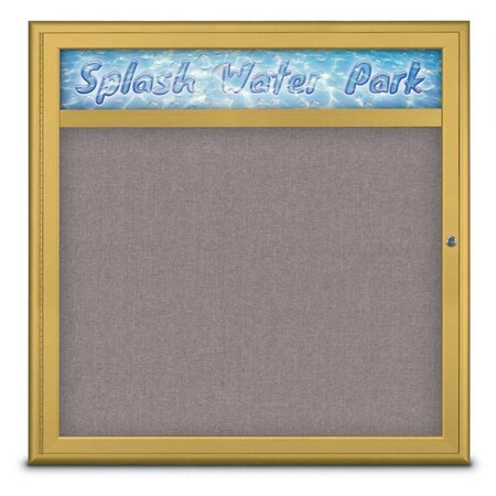 United Visual Products Single Door Radius Corkboard With Header UV8012-GOLD-SURF