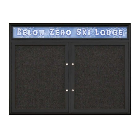United Visual Products Double Door Radius Plus Corkboard With H UV8012PLUS5-BLACK-BLACK