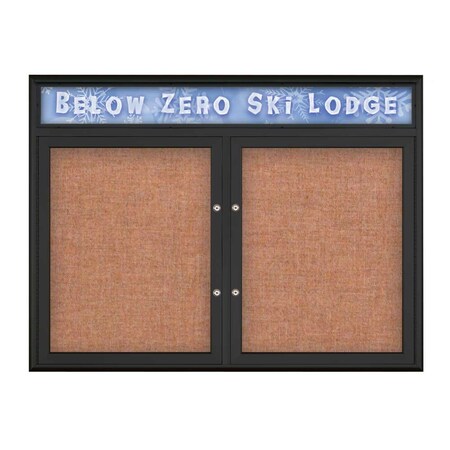 United Visual Products Double Door Radius Plus Corkboard With H UV8012PLUS5-BLACK-CINNABA