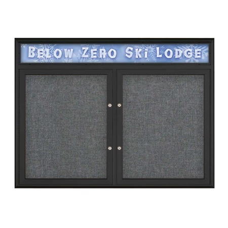 United Visual Products Double Door Radius Plus Corkboard, Header UV8012PLUS5-BLACK-MEDGRY