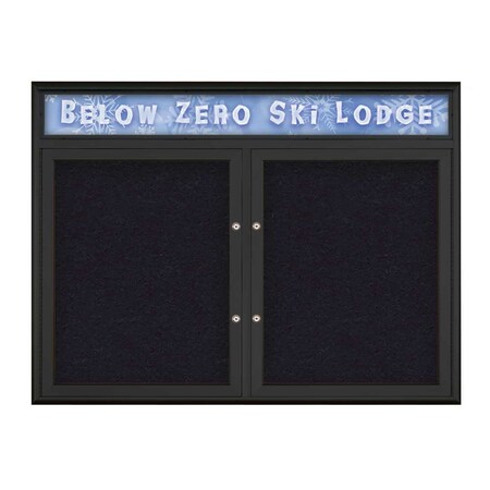 United Visual Products Double Door Radius Plus Corkboard, Header UV8012PLUS5-BLACK-RUBBER
