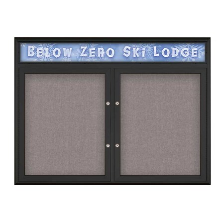 United Visual Products Double Door Radius Plus Corkboard With H UV8012PLUS5-BLACK-SURF