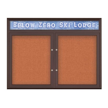 United Visual Products Double Door Radius Plus Corkboard With H UV8012PLUS5-BRONZE-APRICOT