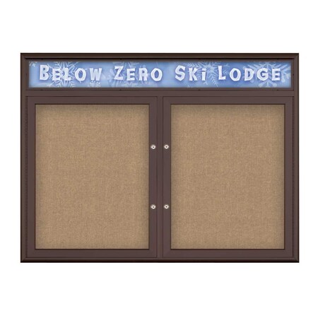United Visual Products Double Door Radius Plus Corkboard With H UV8012PLUS5-BRONZE-BUFF