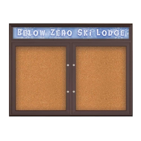 United Visual Products Double Door Radius Plus Corkboard, Header UV8012PLUS5-BRONZE-CORK