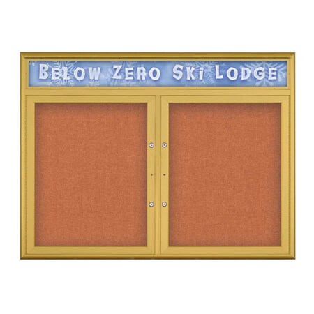 United Visual Products Double Door Radius Plus Corkboard With H UV8012PLUS5-GOLD-APRICOT