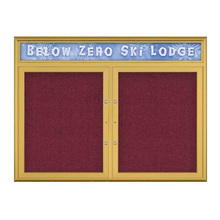 United Visual Products Double Door Radius Plus Corkboard With H UV8012PLUS5-GOLD-DBURGU