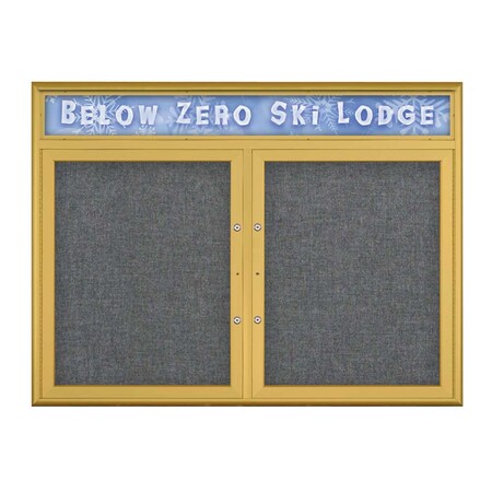 United Visual Products Double Door Radius Plus Corkboard, Header UV8012PLUS5-GOLD-MEDGRY