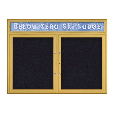 United Visual Products Double Door Radius Plus Corkboard, Header UV8012PLUS5-GOLD-RUBBER