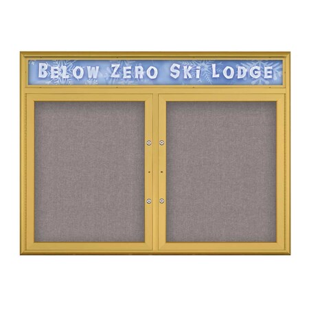 United Visual Products Double Door Radius Plus Corkboard With H UV8012PLUS5-GOLD-SURF