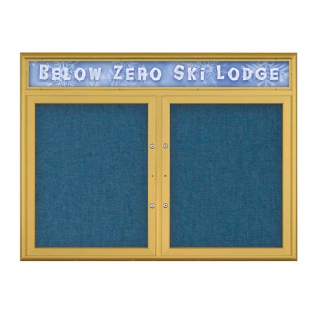 United Visual Products Double Door Radius Plus Corkboard, Header UV8012PLUS5-GOLD-ULTMAR