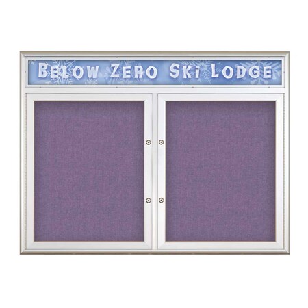United Visual Products Double Door Radius Plus Corkboard With H UV8012PLUS5-SATIN-AMETHY
