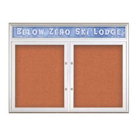 United Visual Products Double Door Radius Plus Corkboard With H UV8012PLUS5-SATIN-APRICOT