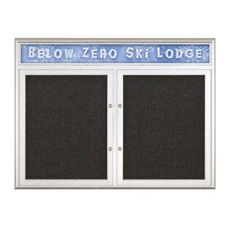 United Visual Products Double Door Radius Plus Corkboard With H UV8012PLUS5-SATIN-BLACK