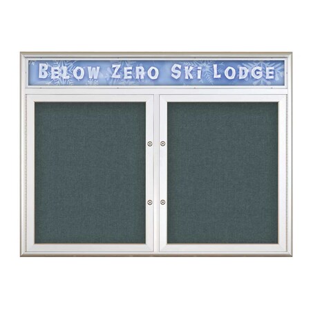 United Visual Products Double Door Radius Plus Corkboard, Header UV8012PLUS5-SATIN-BLSPRU