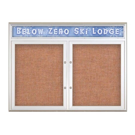 United Visual Products Double Door Radius Plus Corkboard With H UV8012PLUS5-SATIN-CINNABA