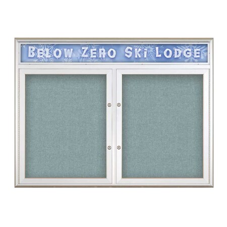 United Visual Products Double Door Radius Plus Corkboard With H UV8012PLUS5-SATIN-CLOUD