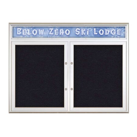 United Visual Products Double Door Radius Plus Corkboard, Header UV8012PLUS5-SATIN-RUBBER